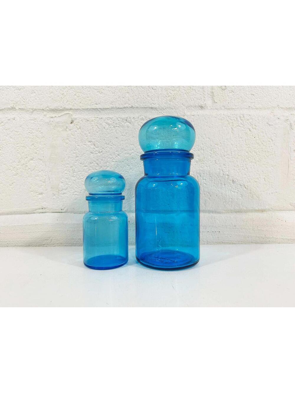 Blue Glass Apothecary Jars   Belgian Set